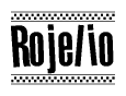 The clipart image displays the text Rojelio in a bold, stylized font. It is enclosed in a rectangular border with a checkerboard pattern running below and above the text, similar to a finish line in racing. 