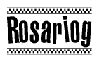 The image contains the text Rosariog in a bold, stylized font, with a checkered flag pattern bordering the top and bottom of the text.