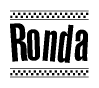 The image contains the text Ronda in a bold, stylized font, with a checkered flag pattern bordering the top and bottom of the text.