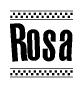 The clipart image displays the text Rosa in a bold, stylized font. It is enclosed in a rectangular border with a checkerboard pattern running below and above the text, similar to a finish line in racing. 
