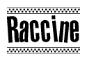 The image contains the text Raccine in a bold, stylized font, with a checkered flag pattern bordering the top and bottom of the text.