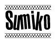 The clipart image displays the text Sumiko in a bold, stylized font. It is enclosed in a rectangular border with a checkerboard pattern running below and above the text, similar to a finish line in racing. 
