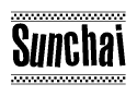 The image contains the text Sunchai in a bold, stylized font, with a checkered flag pattern bordering the top and bottom of the text.