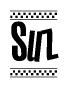 The clipart image displays the text Suz in a bold, stylized font. It is enclosed in a rectangular border with a checkerboard pattern running below and above the text, similar to a finish line in racing. 