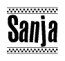 The clipart image displays the text Sanja in a bold, stylized font. It is enclosed in a rectangular border with a checkerboard pattern running below and above the text, similar to a finish line in racing. 