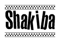 The clipart image displays the text Shakiba in a bold, stylized font. It is enclosed in a rectangular border with a checkerboard pattern running below and above the text, similar to a finish line in racing. 
