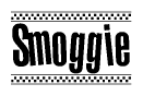 The clipart image displays the text Smoggie in a bold, stylized font. It is enclosed in a rectangular border with a checkerboard pattern running below and above the text, similar to a finish line in racing. 