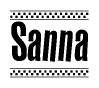 The image contains the text Sanna in a bold, stylized font, with a checkered flag pattern bordering the top and bottom of the text.
