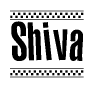 The image contains the text Shiva in a bold, stylized font, with a checkered flag pattern bordering the top and bottom of the text.