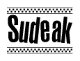The clipart image displays the text Sudeak in a bold, stylized font. It is enclosed in a rectangular border with a checkerboard pattern running below and above the text, similar to a finish line in racing. 