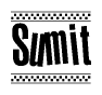 The clipart image displays the text Sumit in a bold, stylized font. It is enclosed in a rectangular border with a checkerboard pattern running below and above the text, similar to a finish line in racing. 