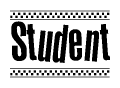 The image is a black and white clipart of the text Student in a bold, italicized font. The text is bordered by a dotted line on the top and bottom, and there are checkered flags positioned at both ends of the text, usually associated with racing or finishing lines.