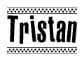 The clipart image displays the text Tristan in a bold, stylized font. It is enclosed in a rectangular border with a checkerboard pattern running below and above the text, similar to a finish line in racing. 