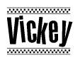 The image contains the text Vickey in a bold, stylized font, with a checkered flag pattern bordering the top and bottom of the text.