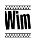 The image contains the text Wim in a bold, stylized font, with a checkered flag pattern bordering the top and bottom of the text.