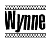 The clipart image displays the text Wynne in a bold, stylized font. It is enclosed in a rectangular border with a checkerboard pattern running below and above the text, similar to a finish line in racing. 