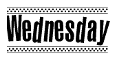 The image contains the text Wednesday in a bold, stylized font, with a checkered flag pattern bordering the top and bottom of the text.