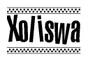 The image contains the text Xoliswa in a bold, stylized font, with a checkered flag pattern bordering the top and bottom of the text.