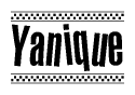 The image contains the text Yanique in a bold, stylized font, with a checkered flag pattern bordering the top and bottom of the text.