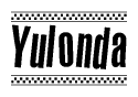 The clipart image displays the text Yulonda in a bold, stylized font. It is enclosed in a rectangular border with a checkerboard pattern running below and above the text, similar to a finish line in racing. 
