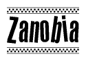 The clipart image displays the text Zanobia in a bold, stylized font. It is enclosed in a rectangular border with a checkerboard pattern running below and above the text, similar to a finish line in racing. 