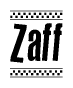 The clipart image displays the text Zaff in a bold, stylized font. It is enclosed in a rectangular border with a checkerboard pattern running below and above the text, similar to a finish line in racing. 