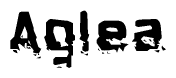 This nametag says Aglea, and has a static looking effect at the bottom of the words. The words are in a stylized font.
