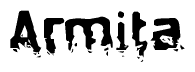 This nametag says Armita, and has a static looking effect at the bottom of the words. The words are in a stylized font.