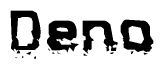 The image contains the word Deno in a stylized font with a static looking effect at the bottom of the words