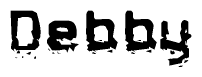 This nametag says Debby, and has a static looking effect at the bottom of the words. The words are in a stylized font.