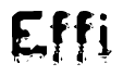 This nametag says Effi, and has a static looking effect at the bottom of the words. The words are in a stylized font.