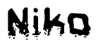 This nametag says Niko, and has a static looking effect at the bottom of the words. The words are in a stylized font.