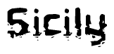 The image contains the word Sicily in a stylized font with a static looking effect at the bottom of the words