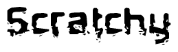 The image contains the word Scratchy in a stylized font with a static looking effect at the bottom of the words