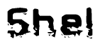 This nametag says Shel, and has a static looking effect at the bottom of the words. The words are in a stylized font.