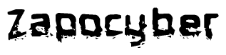 This nametag says Zapocyber, and has a static looking effect at the bottom of the words. The words are in a stylized font.