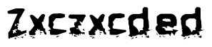 This nametag says Zxczxcded, and has a static looking effect at the bottom of the words. The words are in a stylized font.