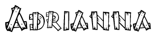 The image contains the name Adrianna written in a decorative, stylized font with a hand-drawn appearance. The lines are made up of what appears to be planks of wood, which are nailed together
