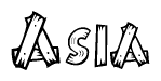 The image contains the name Asia written in a decorative, stylized font with a hand-drawn appearance. The lines are made up of what appears to be planks of wood, which are nailed together