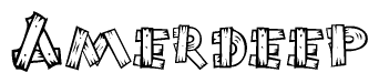 The clipart image shows the name Amerdeep stylized to look like it is constructed out of separate wooden planks or boards, with each letter having wood grain and plank-like details.