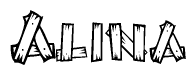 The clipart image shows the name Alina stylized to look like it is constructed out of separate wooden planks or boards, with each letter having wood grain and plank-like details.