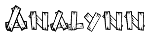 The image contains the name Analynn written in a decorative, stylized font with a hand-drawn appearance. The lines are made up of what appears to be planks of wood, which are nailed together