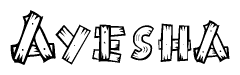 The image contains the name Ayesha written in a decorative, stylized font with a hand-drawn appearance. The lines are made up of what appears to be planks of wood, which are nailed together