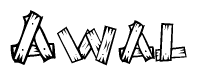 The clipart image shows the name Awal stylized to look like it is constructed out of separate wooden planks or boards, with each letter having wood grain and plank-like details.