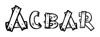 The clipart image shows the name Acbar stylized to look as if it has been constructed out of wooden planks or logs. Each letter is designed to resemble pieces of wood.