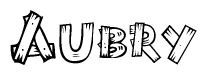 The clipart image shows the name Aubry stylized to look as if it has been constructed out of wooden planks or logs. Each letter is designed to resemble pieces of wood.