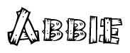 The image contains the name Abbie written in a decorative, stylized font with a hand-drawn appearance. The lines are made up of what appears to be planks of wood, which are nailed together