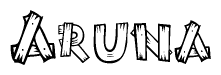 The clipart image shows the name Aruna stylized to look like it is constructed out of separate wooden planks or boards, with each letter having wood grain and plank-like details.