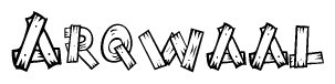 The image contains the name Arqwaal written in a decorative, stylized font with a hand-drawn appearance. The lines are made up of what appears to be planks of wood, which are nailed together
