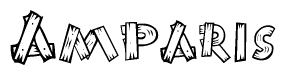 The image contains the name Amparis written in a decorative, stylized font with a hand-drawn appearance. The lines are made up of what appears to be planks of wood, which are nailed together